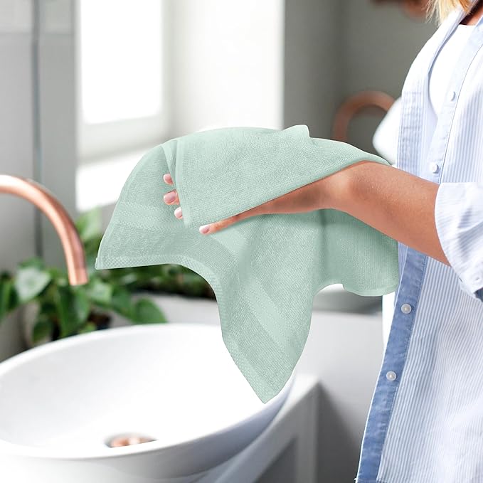 GLAMBURG Ultra Soft 6-Piece Hand Towel Set 16x28-100% Ringspun Cotton - Durable & Highly Absorbent Hand Towels - Ideal for use in Bathroom, Kitchen, Gym, Spa & General Cleaning - Sea Green