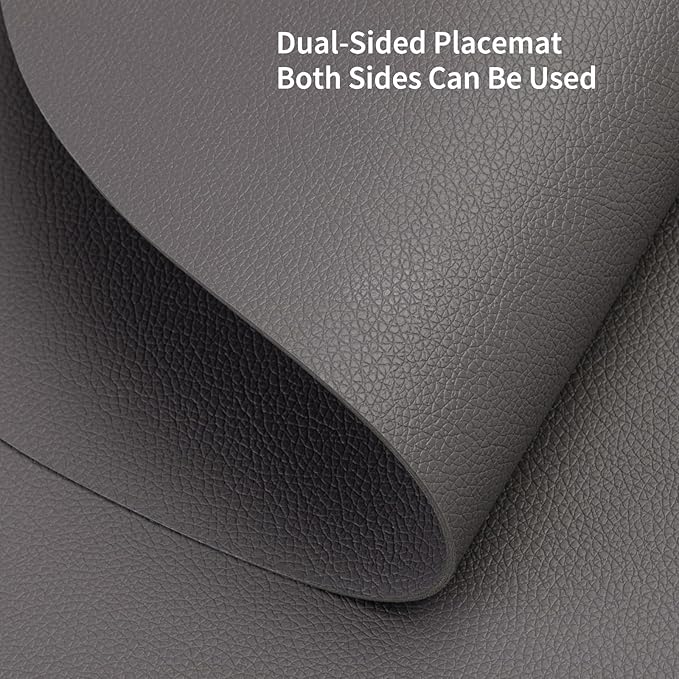 Myir JUN Placemats, Dual-Sided Placemats Waterproof Faux Leather Placemats Set of 4 Place Mats and Coasters Non-Slip Washable Table Mats for Dining Table (Gray, Set of 4)