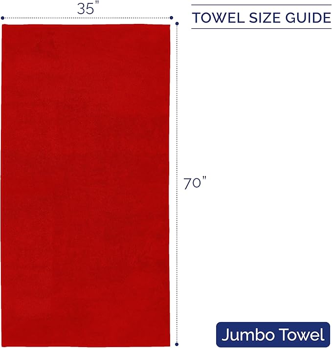 Elegant Comfort Premium Turkish Cotton 1 Piece Jumbo Bath Towel - 35 x 70 inch, Luxurious Hotel Spa Quality 100% Turkish Cotton Large Bath Towel - Highly Absorbent - Soft Bathroom Towel, Red