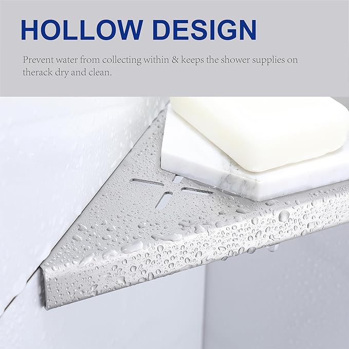 10" Corner Shower Shelf, 2-Pack Shower Shelves SUS304 Stainless Steel Bathroom Shelves for Tile Walls, Recessed Corner Shelf Organizer Rack, No Drilling (Brushed)