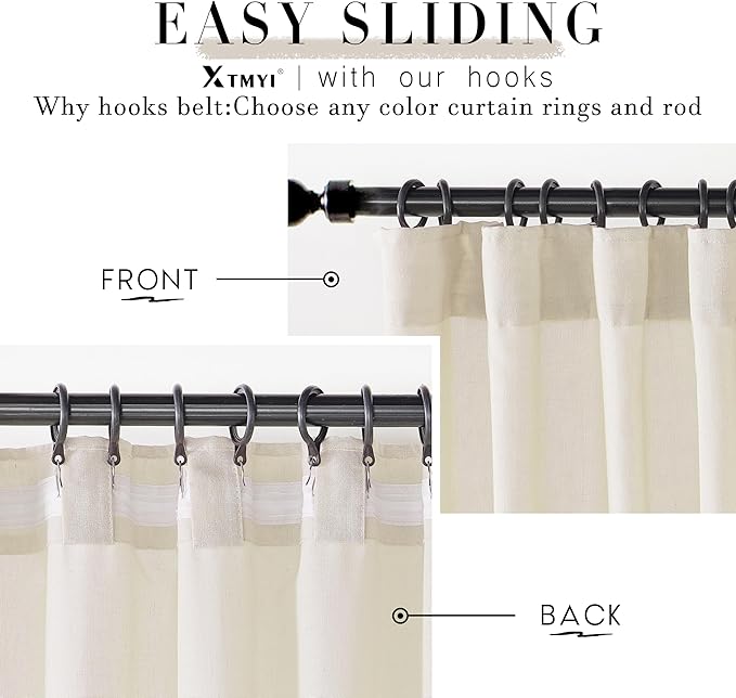 XTMYI Beige 100 Inches Long Country Curtains for Living Room,Sheer Linen Shabby Chic Curtains for Bedroom,50 Inches Wide