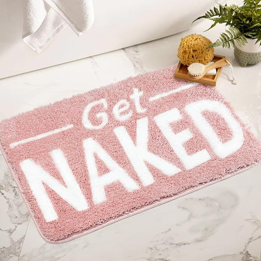 Small Get Naked Bathroom Rugs - Funny Bath Mats for Bathroom Non Slip Cute Carpet for Bathroom Floor Decor Water Absorbent Bath Rugs for Sink Bathtub and Shower Pink 16" x 24"
