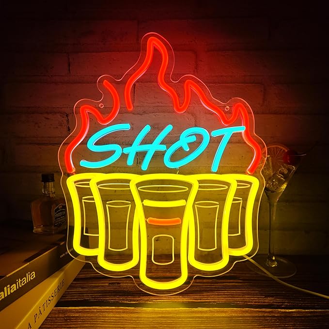 Shot Neon Sign, Bar Neon Signs for Wall Decor, Dimmable Acrylic Neon Lights for Home Bar Pub Club Bistro Man Cave Restaurant Party Decorations Gift