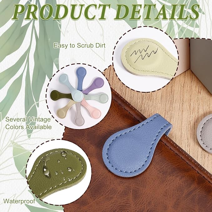 8 Pcs Leather Magnetic Bookmarks,Retro Magnetic Bookmark Holder,Double-Sided Magnetic Buckle for Wallet,PU Leather Bookmark Gift Suitable for Reading Lovers(Light Colour)