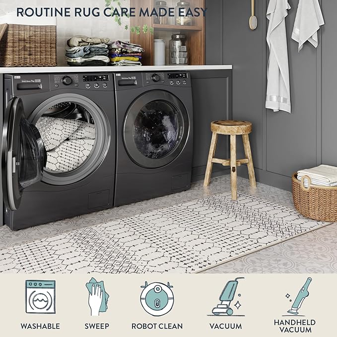 Lahome Moroccan Front Door Rugs Indoor 2x3 Non-Slip Washable Door Mats Indoor Rubber Backing Untra-Thin Beige Small Kitchen Rug, Geometric Print Inside Door Mats for Home Entrance Bathroom Sink