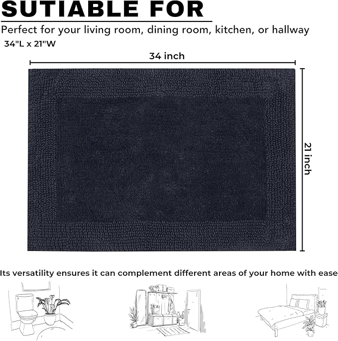 Craft Bedding Bathroom Mat - White Cotton Reversible, Machine Washable 21x34 DK Grey