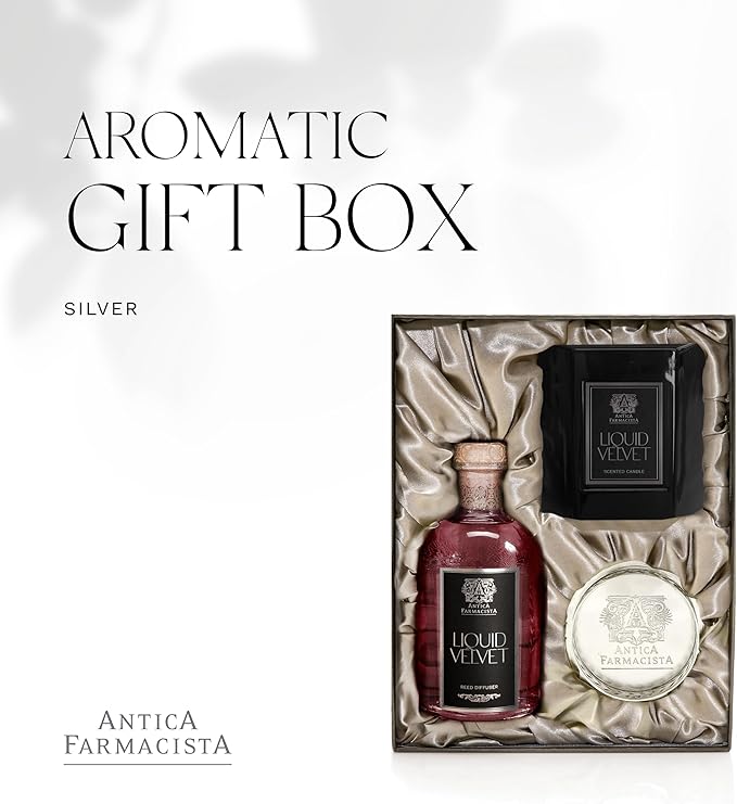 Antica Farmacista Liquid Velvet Candle & Reed Diffuser Set - Gift Set for Women & Men - 9 oz Scented Candle, 8.45 fl oz Reed Diffuser, Silver Diffuser Tray - Holiday Gifts - Home Fragrance Gift Set