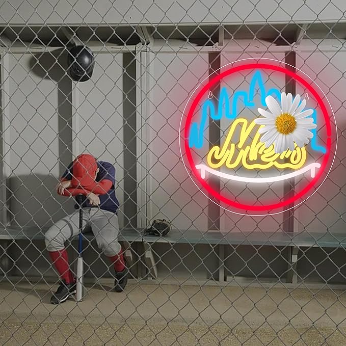 Baseball Neon Sign for Wall Decor Mete Baseball LED Light Up Sign Baseball Wall Decor Sports Neon Lights for Club Bedroom Man Cave Bar Sports Gifts for Men Teen Boys Fans,Size 13.4*13.4 inch(FMXD151)