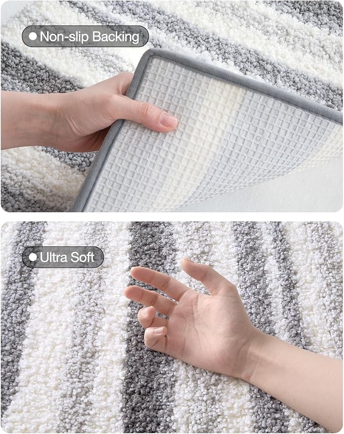 LUMI Striped Bath Rugs, Extra Soft and Absorbent Microfiber Bath Mat, Machine Wash Non-Slip for Bathtub or Bathroom Floor, 24"x43", Grey
