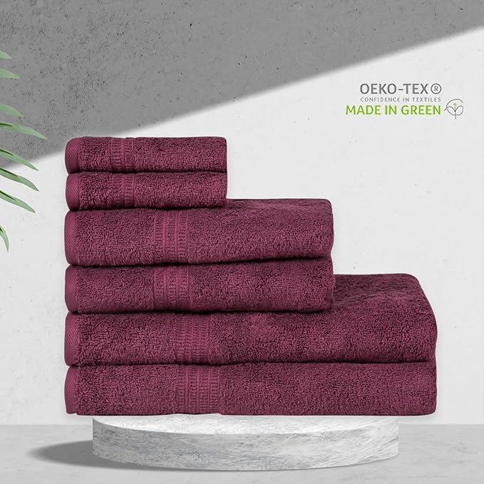 HOMELOVER 6 Piece Towel Set - 100% Organic Cotton, 2 Bath Towels, 2 Hand Towels, 2 Washcloths - 500 GSM, Hotel & Spa Quality, Soft, Quick Dry, Highly Absorbent Bathroom Essentials (Plum Purple)