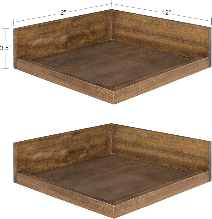 Kate and Laurel Levie Rustic Modern Floating Corner Wood Wall Shelves, 12 x 12 Inches, 2 Pack, Rustic Brown
