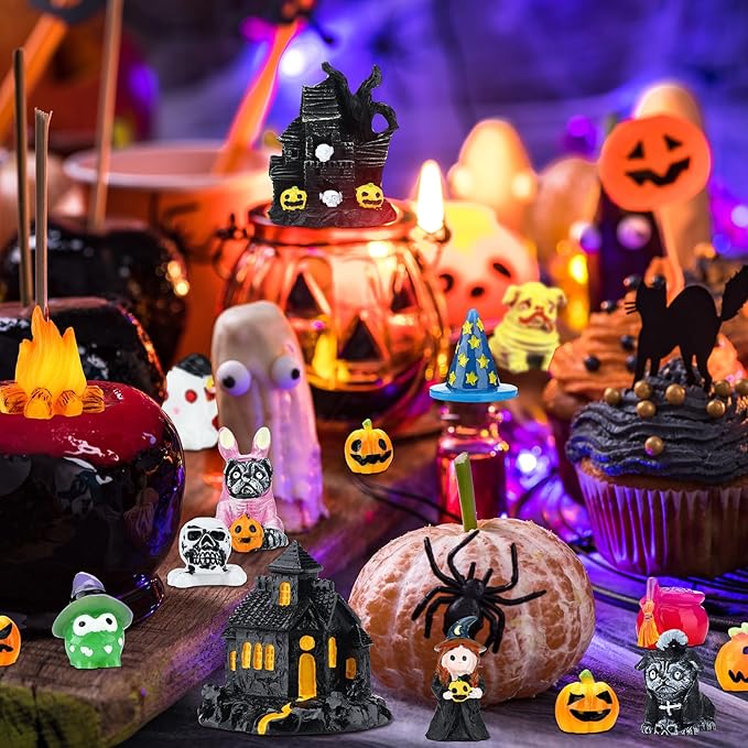 Soaoo 20 Pcs Halloween Miniature Figurines Mini Resin Pumpkin Ghost Ornaments Small Halloween Garden Miniature Landscape for Halloween Party Village Bonsai Crafts Outdoor Home Garden Decor
