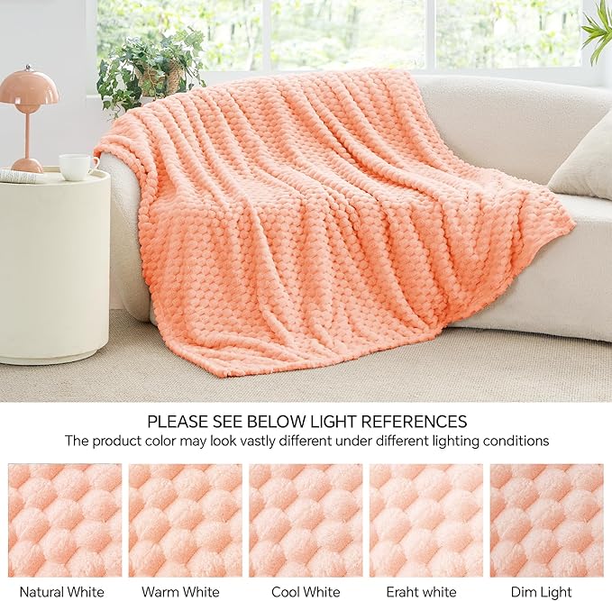 BEDELITE Fleece Throw Blanket for Couch & Bed - 3D Jacquard Decorative Peach Pink Blanket, Super Soft and Cozy Warm Fuzzy Blanket All Seasons Suitable, 108x90Inches