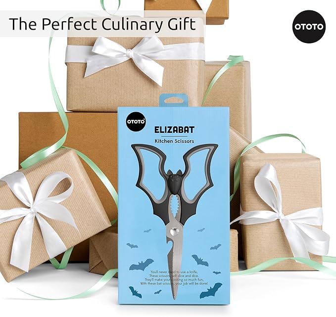 OTOTO Elizabat Kitchen Scissors - Halloween Goth Cute Bat Kitchen Shears, Gothic Scissors Utensils - Spooky Bats Halloween Gifts, Cute Gadgets