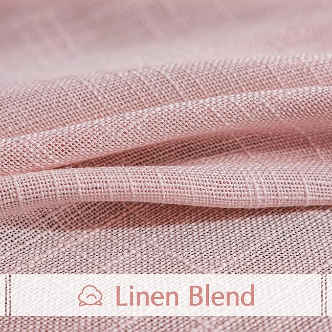 FMFUNCTEX Pink Sliding Door Curtains 84" Living Room Linen Semi Sheer Curtains 100" Width Extra Wide Room Divider Bedroom Drapes Linen Textured Semi Sheer Window Panels Blush Pink Rod Pocket 1 Panel