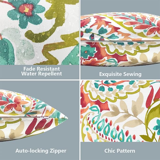 LVTXIII Outdoor Lumbar Pillow Covers 12 x 20 Inch, Patio Fluffy Pillow Cases ONLY, 2 Pack Water-Repellent Lumbar Cushion Cases for Home Patio Garden Sofa Bed Furniture Ornament, Pretty Paisley
