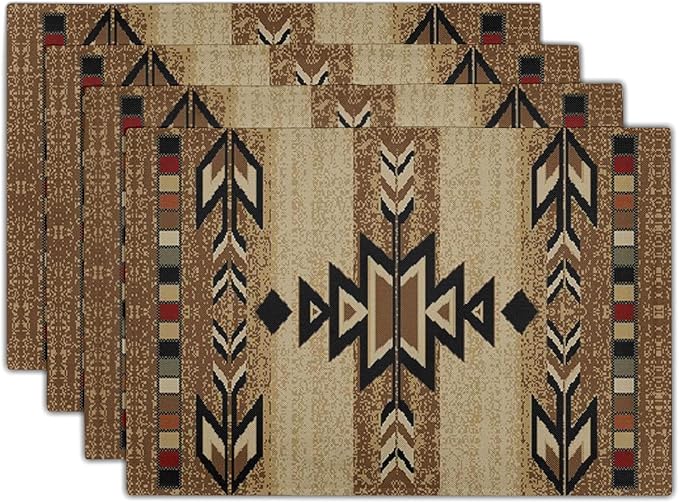 Giwawa Southwestern Placemats Rustic Tribal Geometric Decorative Table Mat Antique Native American Heat Resistant Non-Slip Place Mats 12x18Inch Set of 4 for Dining Kitchen Party Holiday Decor