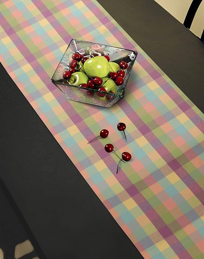 Urban Villa EasterTable RunnerEaster Collection 100% Cotton Fused Table Runner Easter Special Over Sized 14" x72'' Inches Easter Colors Buffalo Check Table Runner Heavier QualityTable Runner