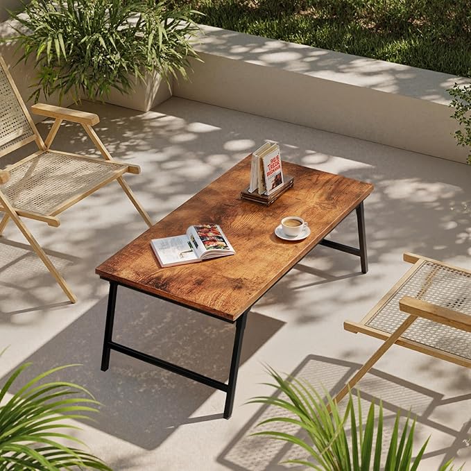 Small Folding Coffee Table for Small Spaces, Leg Latches Collapsible Foldable Coffee Table Portable Sturdy, No Assembly Low Tables for Living Room (Rustic Brown, Opened Size: 31.5L"×15.75W"×14.37H")