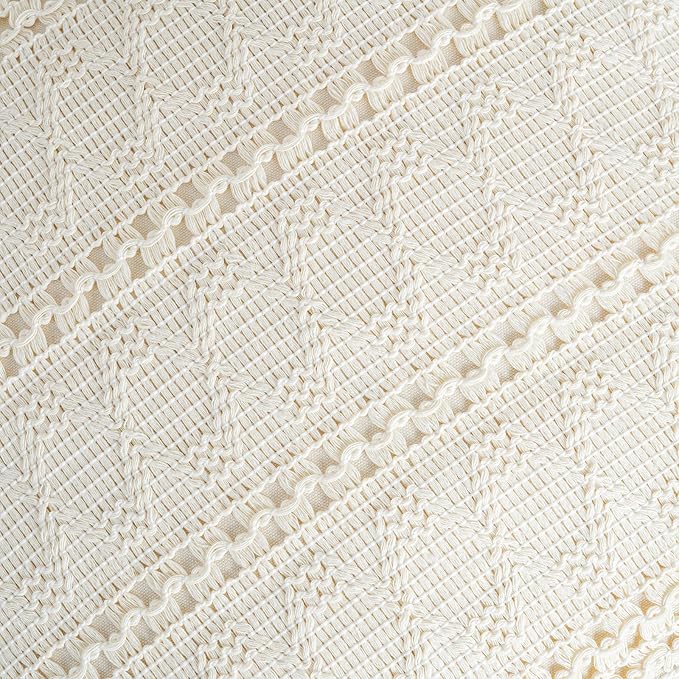 Fancy Homi Set of 2 Boho Cream Decorative Throw Pillow Cover 20x20 Inch for Couch Bed Sofa, Aesthetic Modern Organic Farmhouse Home Decor, Soft Cotton Cute Accent Macrame Woven Cushion Case