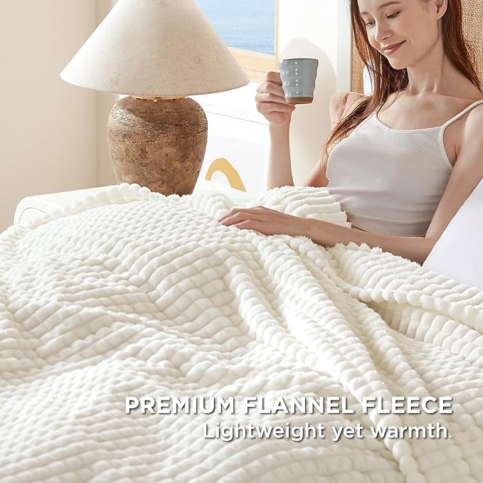 Bedsure King Size Blanket for Bed - Soft Fleece Blanket for Living Room, Cozy Large Fleece Throws for All Seasons, White, 108x90 Inches