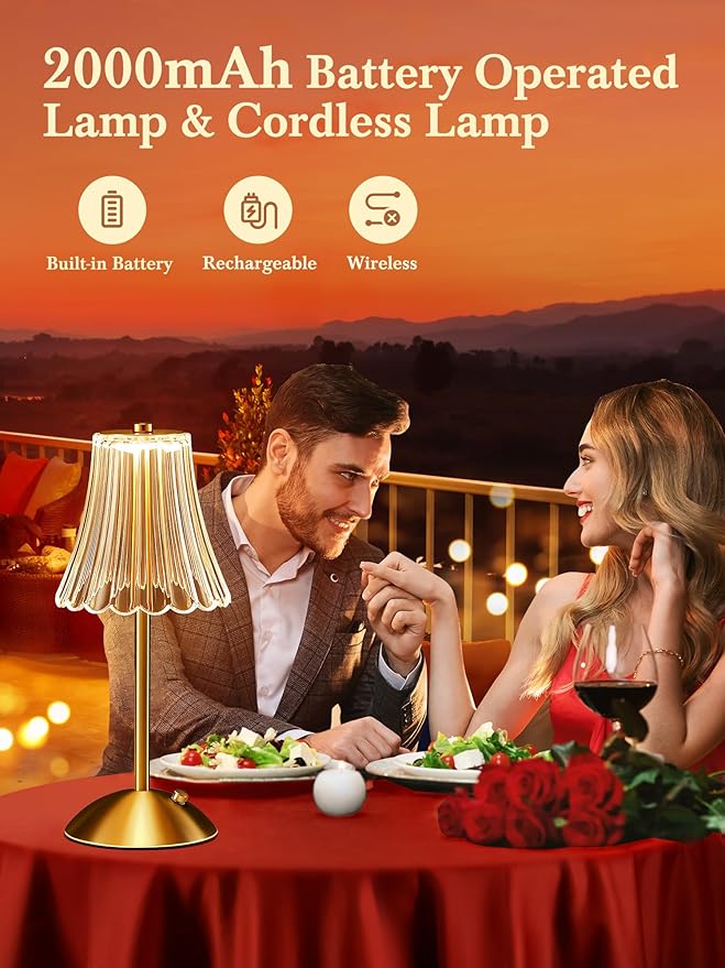 Vintage Lamp,2000mAh Rechargeable Lamps Cordless Lamp,3 Colors+10 Brightness Small Battery Operated Lamps for Bedroom