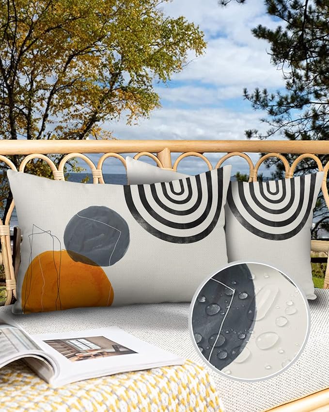 Outdoor Waterproof Throw Pillow Covers Set of 2 Boho Decorative Lumbar Outdoor Pillows Cushion Case 20x12 Inch Bohemian Patio Pillows for Couch Sofa Bed Garden Office Home Decor Modern Art Geometric