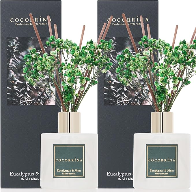 Cocorrína Reed Diffuser Set - Eucalyptus & Moss Reed Diffuser 2 Packs 6.7oz Scent Fragrance Oil Diffuser for Bedroom Bathroom
