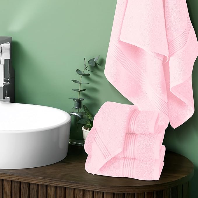 Belizzi Home Ultra Soft 6 Pack Cotton Towel Set, Contains 2 Bath Towels 28x55 inch, 2 Hand Towels 16x24 inch & 2 Wash Coths 12x12 inch, Ideal Everyday use, Compact & Lightweight - Pink