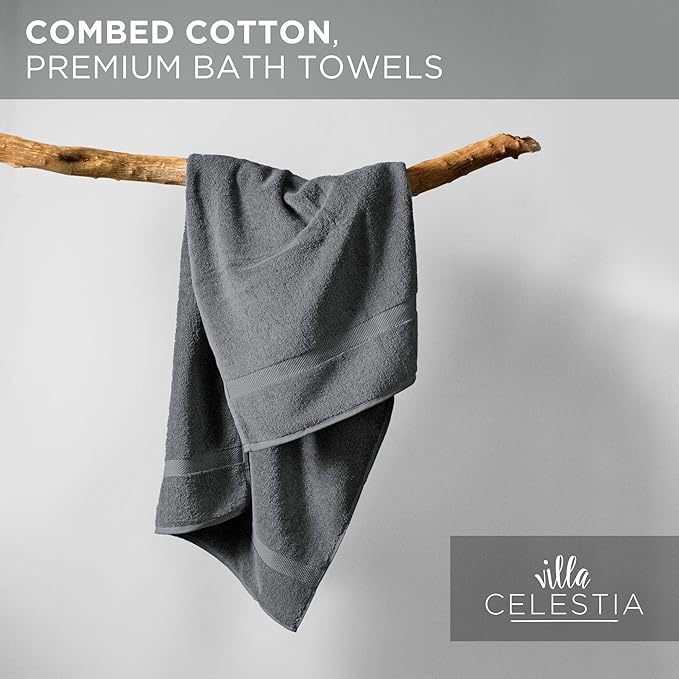 600 GSM 100% Cotton Bath Towels, Grey, Set of 2, Highly Absorbent, Plush, Soft, Quick Dry, 2 Pieces Combed Cotton Luxury Towels for Hotels, Spa, Salon, Bathroom, Dorm, Pack of 2