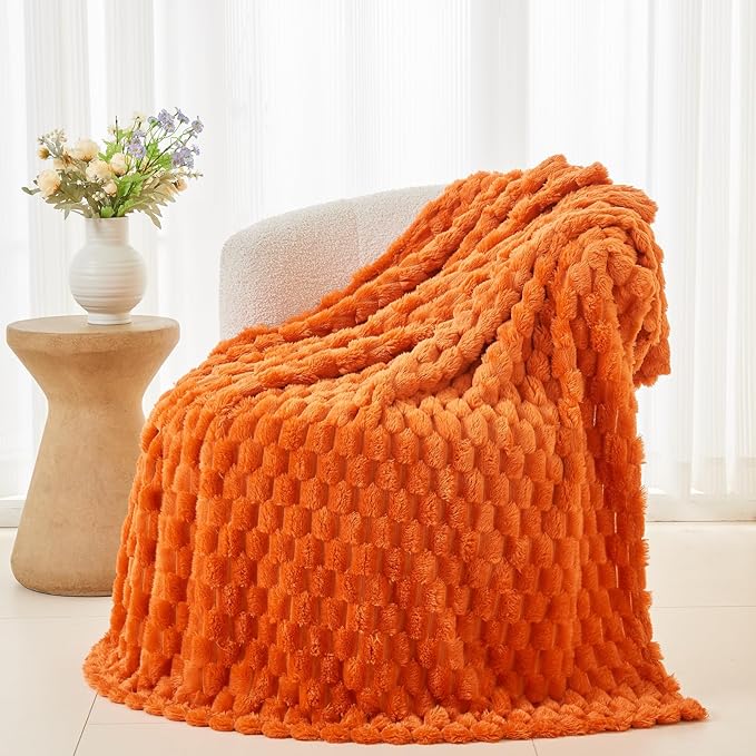 NEWCOSPLAY Super Soft Fall Twin Blanket Orange Premium Silky Flannel Fleece 3D Clouds Stylish Jacquard Lightweight Bed Blanket All Season Use 350GSM (Orange, Twin(60"x80"))