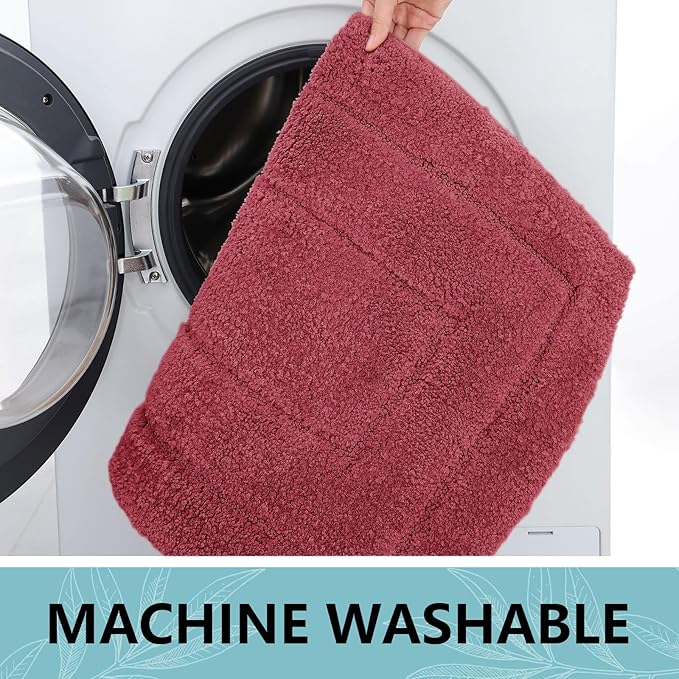 Buganda Bathroom Rugs, 24" x 16", Soft and Absorbent Microfiber Bath Rugs, Non-Slip Shaggy Shower Carpet, Machine Wash Dry Bath Mats for Bathroom Floor, Tub and Shower, Burgundy