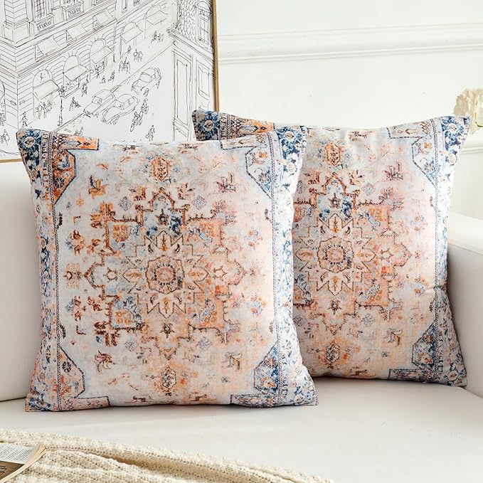 Boho Throw Pillow Covers 26x26 inch Set of 2,Boho Vintage Carpet Pattern Antique Ethnic Decor Double Sided Pattern Cushion Cover Soft Pillow Case Living Sofa Room Bed Square Pillow Cover
