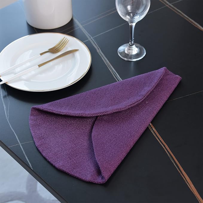 Set of 4 Round Placemat 15 Inch Soft Linen eco-Friendly Fabric Handcrafted Machine Washable Indoor & Outdoor Tablemat Dark Purple