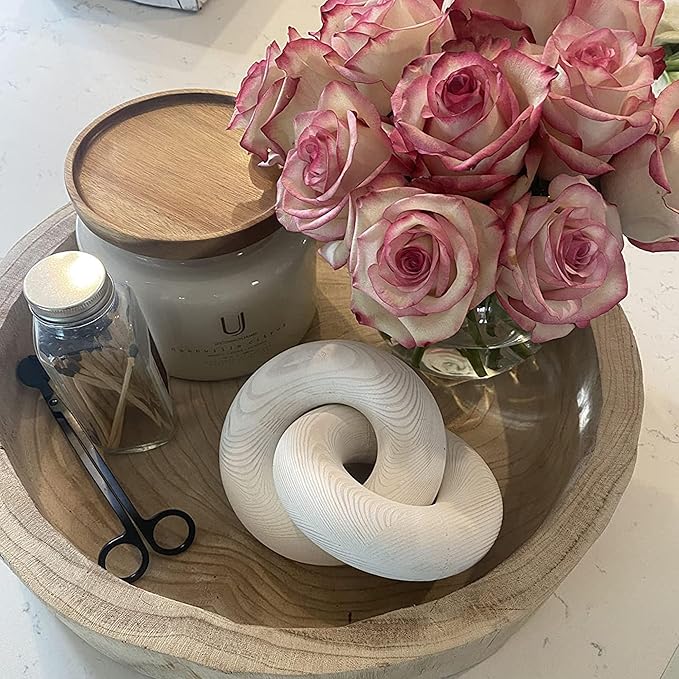 Wood Coffee Table Decor for Living Room, Hand Carved Chain Link Decoration, Modern Farmhouse and Boho Style Object
