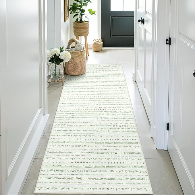 Sage Green 2'6''x8' Runner Rug for Entryway Indoor, Boho Kitchen Runner Rug Non Slip Washable Runner Rugs with Rubber Backing Soft Carpet Runner for Kitchen Laundry Bedroom
