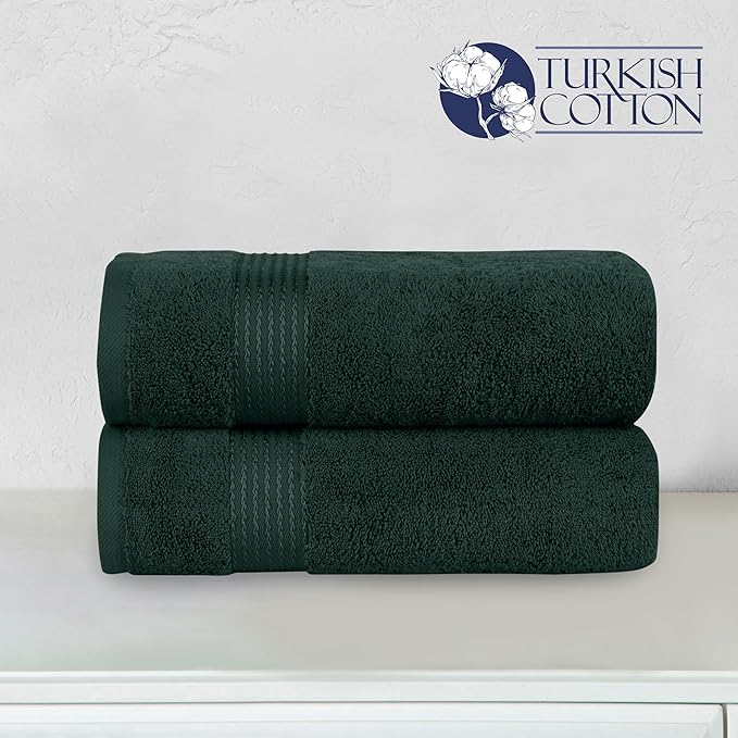Elegant Comfort Premium Turkish Cotton 2 Pack Bath Towel Set - 27 x 54 inch, Luxurious Hotel Spa Quality 100% Turkish Cotton 2PC Bath Towel Set - Highly Absorbent - Soft Bathroom Towels, Hunter Green