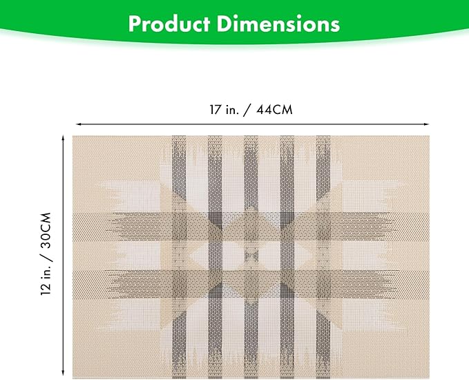 Winknowl Placemats Set of 4, Heat Resistant Stain Resistant Woven Vinyl Insulation Place mats, Durable Washable Elegant Table Mats for Kitchen Dining Table Decor (Geometric Beige)
