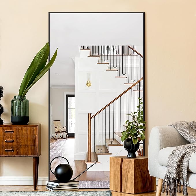 NicBex Oversized Full-Body Mirror, Large Full Length Mirror with Stand, 76"x35" Aluminum Alloy Frame Oversized Floor Mirror, Black - Free Standing, Leaning Against Wall or Wall-Mounted