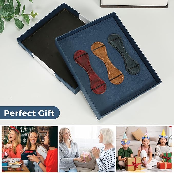 3Pcs Magnetic Leather Bookmarks for Men Women Book Lovers Handmade Natural Leather Bookmark Box Set Perfect for Birthday Gifts Teachers Appreciation