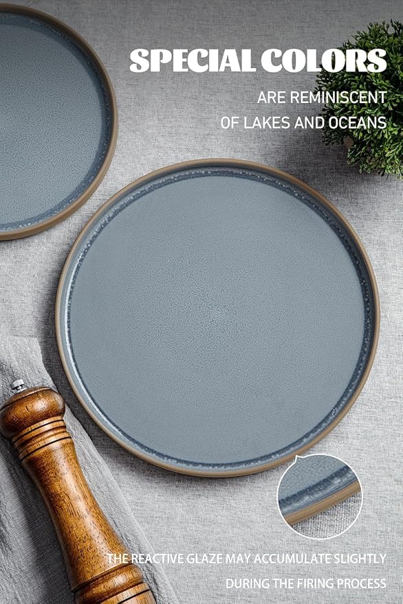 Famiware Nature Plates and Bowls Set, 18 Pieces Dinnerware Sets, Dishware Sets, Dishes Set for 6, Microwave and Dishwasher Safe, Light Blue