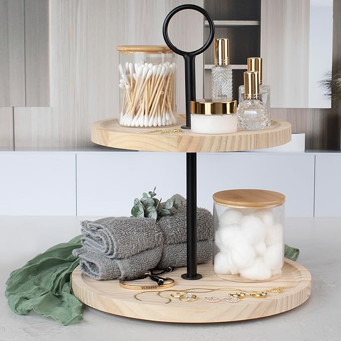 Decorative Wooden Tiered Tray Stand - Beautiful Two Tiered Coffee Table Serving Tray Enhances Your Seasonal Modern Farmhouse Decor - The Perfect Centerpiece for Your ChristmasTable Decorations
