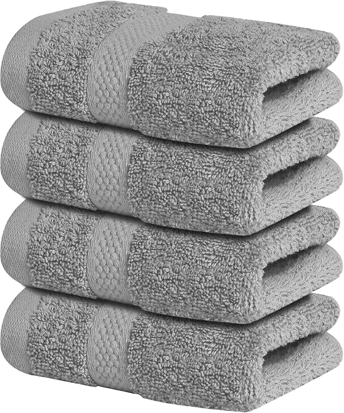 Infinitee Xclusives Premium 100% Cotton Wash Cloths for Showering - Pack of 4, (12x12) Inches - Highly Absorbent, Soft Face Towels, Washcloths Perfect for Bathroom, Hotel, Gym |Charming Grey|