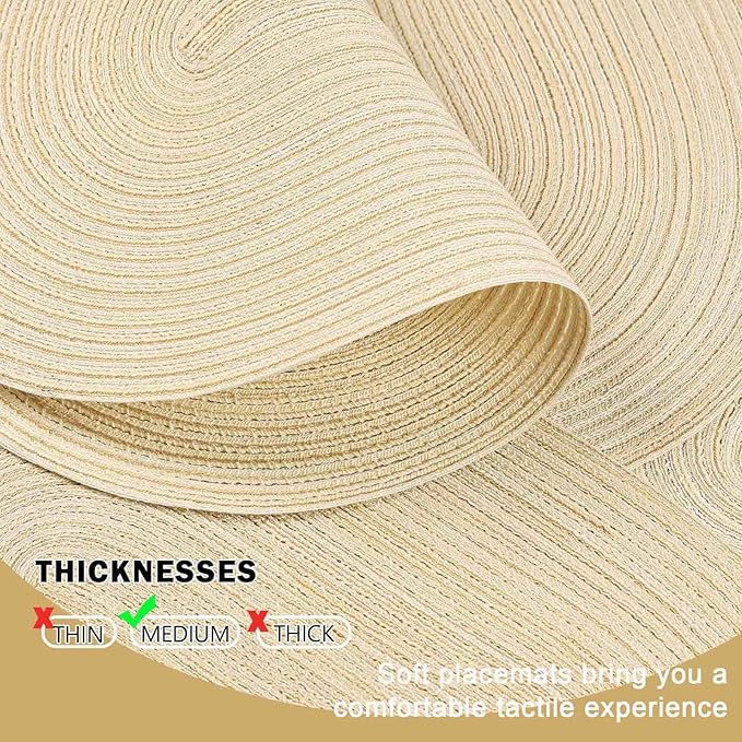 Noctiflorous Oval Braided Placemats Set of 6 Woven 12x18 Inch Non Slip Washable Heat Resistant Place Mats Round Tablemats for Dining Kitchen Party Daily Table Decor Dinner Mats (11 Beige, 6)