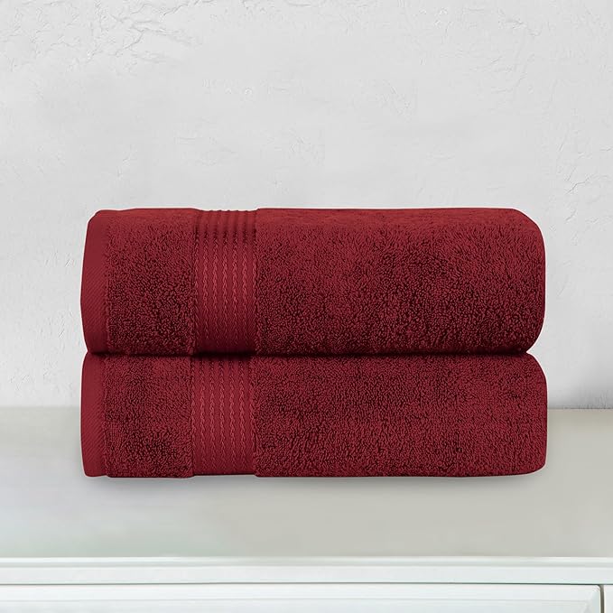 Elegant Comfort Premium Turkish Cotton 2 Pack Bath Towel Set - 27 x 54 inch, Luxurious Hotel Spa Quality 100% Turkish Cotton 2PC Bath Towel Set - Highly Absorbent - Soft Bathroom Towels, Burgundy