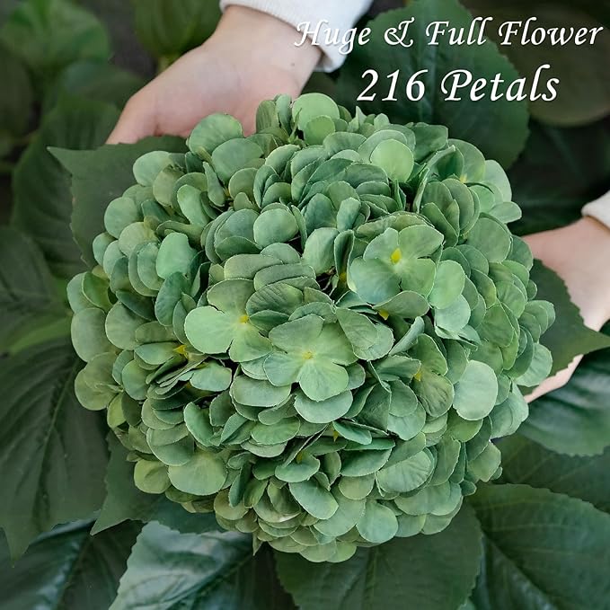 Dark Forest Green Silk Hydrangea Artificial Flowers, 4Pcs 22Inch Full Fake Artificial Hydrangeas with Stems for Bouquet Table Centerpieces Home Decoration Porch Outdoor