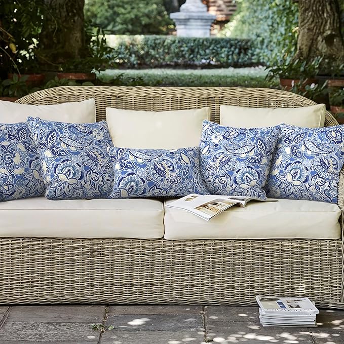 LVTXIII Outdoor Throw Pillow Covers Pack of 2 Patio Waterproof Pillow Cases Fade Resistant Accent Pillow Covers for Home and Garden Furniture Decoration, 20"x20", Floral Bluish Violet