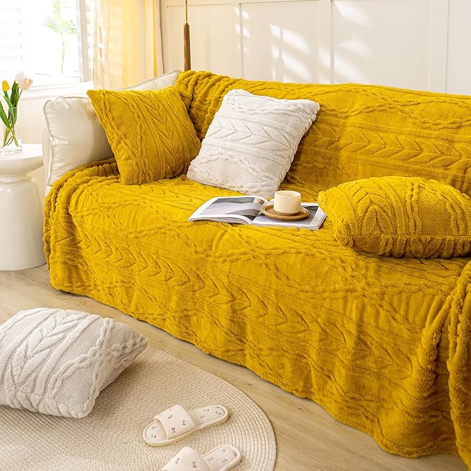 YUSOKI Sherpa Throw Blanket(Without Pillows)-3D Stylish Design Super Soft Cozy Blanket Thick Plush Fluffy Blankets for Teen Girls Women Couch Bed Sofa Chair Men Boys Gift(Mustard Yellow,50"x65")