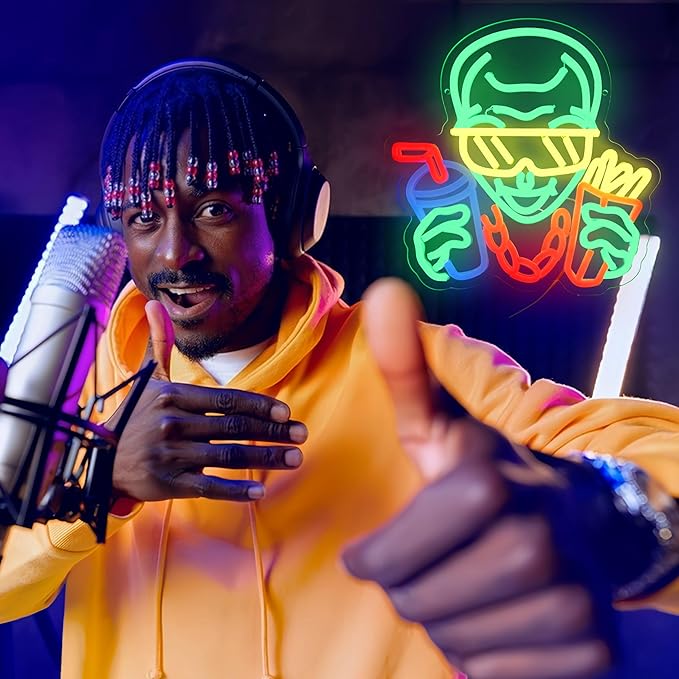 Cool Alien Neon Sign French Fries Neon Light Glasses Alien LED Neon Sign for Movie Room Decor LED Light Up Sign for Cinema Decor Man Cave Wall Art 12.6 * 12.6IN