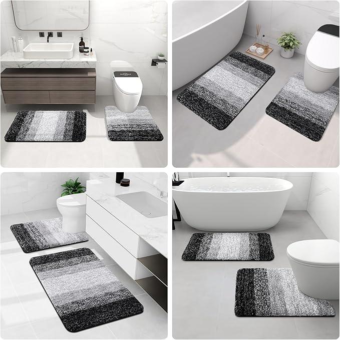Arotive Microfiber Bathroom Rugs, Shaggy Soft and Absorbent Bath Rug, Non-Slip, Thick Plush Machine Washable Dry Bath Mats for Bathroom, Tub and Shower, 30x20, Black